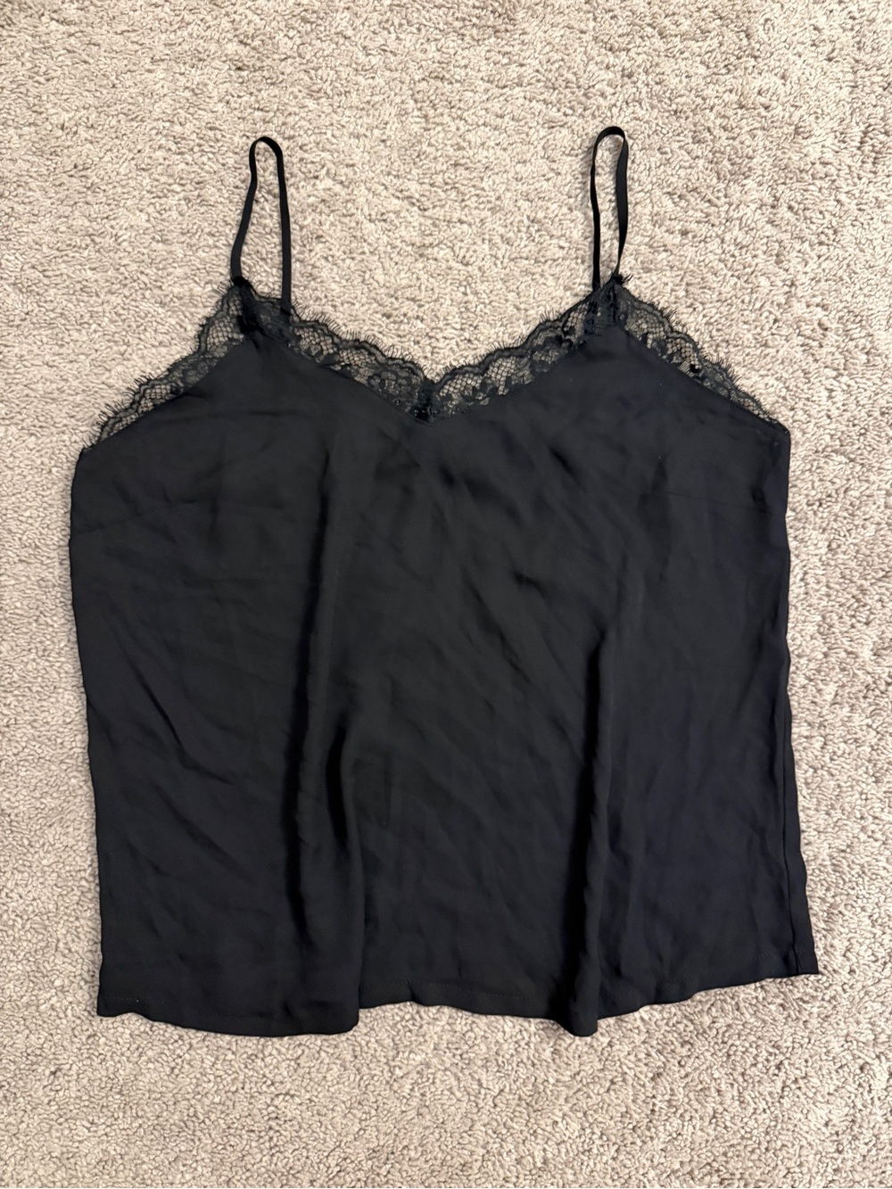 Forever 21 Camisole Top Women size Medium Black Lace-Trim Vneck Spaghetti Strap